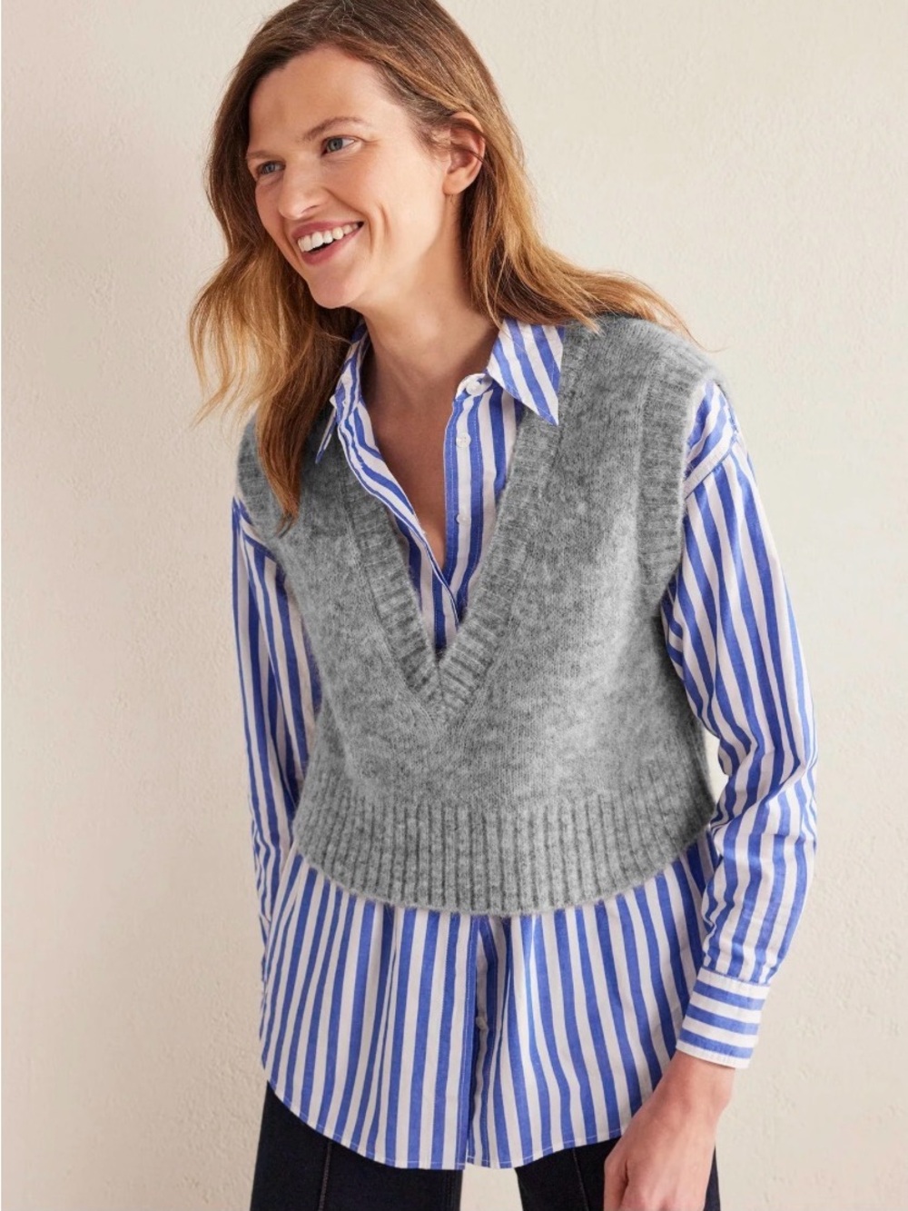 Boden Gray V-Neck Knit Sweater Vest - Women